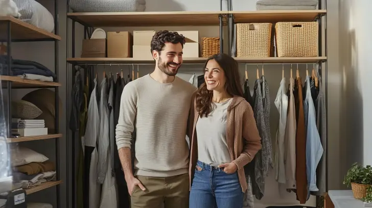 Couple happy with organized clutter